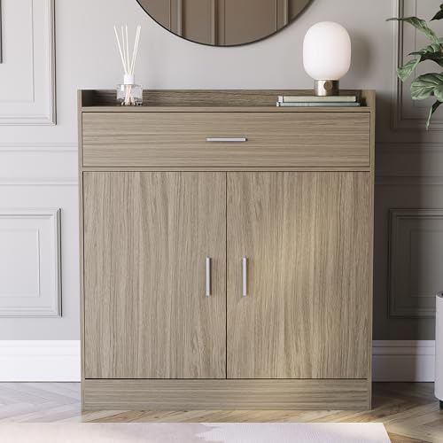 Vida Designs Dalby Shoe Cabinet, Wooden Shoe Storage Unit with 2 Doors & 1 Drawer, Multifunctional Dust-Proof Space-Saving Cupboard for Hallway or Entryway (Oak)