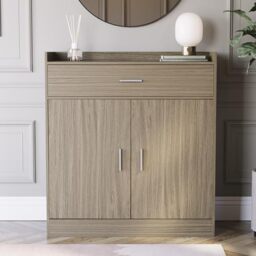 Vida Designs Dalby Shoe Cabinet, Wooden Shoe Storage Unit with 2 Doors & 1 Drawer, Multifunctional Dust-Proof Space-Saving Cupboard for Hallway or Entryway (Oak)