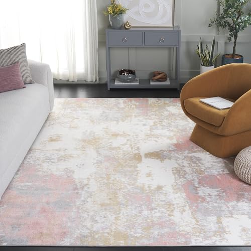 Safavieh Traditional Rug Ideal for High Traffic Areas - Machine Washable - Arizona Collection, Short Pile, in Pink and Grey, 244 X 305 cm