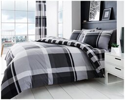 Comfy WAVERLY CHECK Bed Set with Duvet Cover and Pillow Cases, Polyester-Cotton, Grey, King