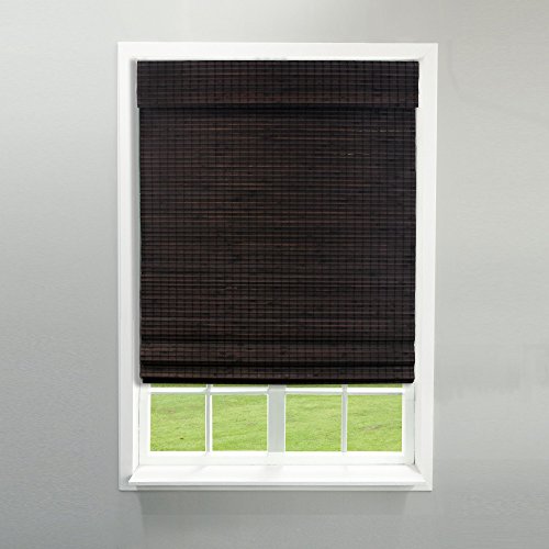 Radiance Cordless Bamboo Roman Shades for Windows - Flatweave Bamboo Blinds for Reduce Bright Light - Easy to Lift & Fold Up Window Shades - Espresso - 27 in. W x 64 in. L - (2208826E)