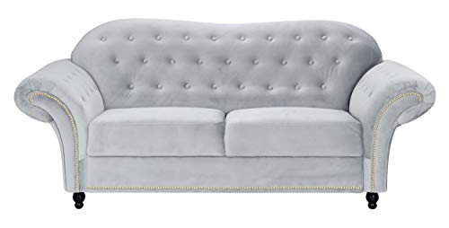 Sofas and More Lyon Chesterfield Style French Velvet fabric 3 + 2 seater sofa Armchair Blue Silver Grey (Silver, 2 Seater)