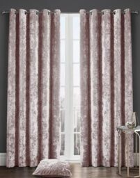 Kampala Hill Crushed Velvet Eyelet Ring Top Light Filtering Curtains Blush Pink 66x90