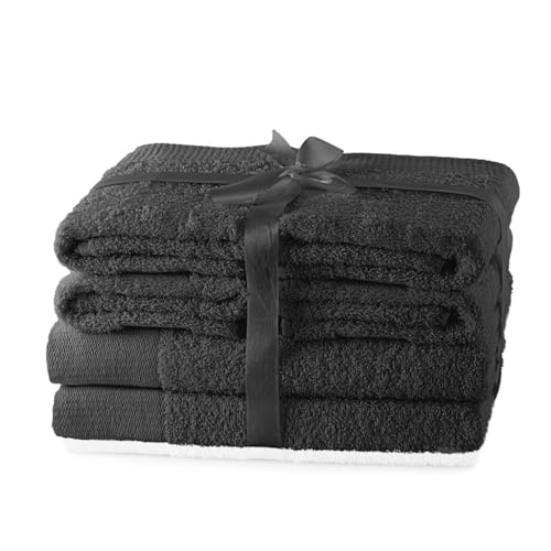 AmeliaHome Hand Towel Set Grey 4 Hand Towels 50 x 100 cm and 2 Bath Towels 70 x 140 cm 100% Cotton Quality Absorbent Graphite Anthracite Amari