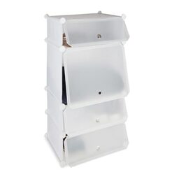 Relaxdays Plastic Shoe Cabinet, 4 Compartment Shoe Rack, Modular Shelf, H x W x D: 91 x 49 x 36.5 cm, White