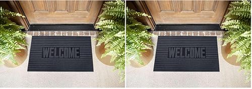 Nicoman Welcome Ribbed Striped Scrape Barrier Doormat Eco-Friendly Scrape and Absorbent Indoor/Outdoor Door Mat 75x45cm (Pack of 2)