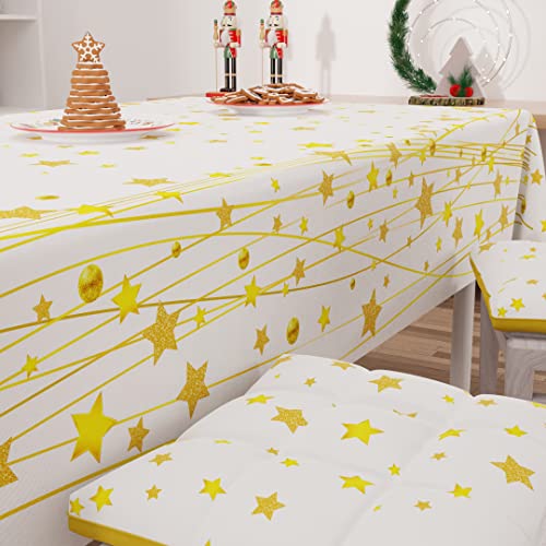 PETTI Artigiani Italiani - Christmas Tablecloth Stain Resistant Rectangular Christmas Table Cover Gold Stars X6 Places (140x180 cm) 100% Made in Italy