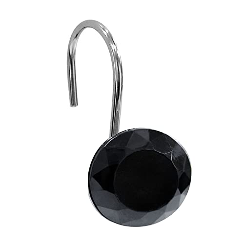 Gibelle Shower Curtain Hooks, Diamond Shaped Shower Curtain Rings Hooks for Bathroom Curtains Rod, Acrylic Decorative Rhinestones Bling Rolling Bathroom Accessories Set of 12, Black