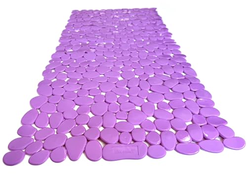 TIKE SMART ???Pebbles??? Non-Slip Bathtub/Shower Mat 27.5???x14??? Rectangular, Non-Toxic, Safe, Clean, Machine-Washable, Superior Grip & Drainage, Vinyl, for Smooth Floors ONLY, Opaque Purple