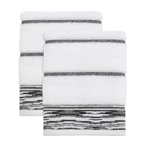 Nicole Miller - Hand Towels, Soft & Absorbent Cotton, Dorm Room Essentials, Set of 2 (Sydney Collection, White/Black)