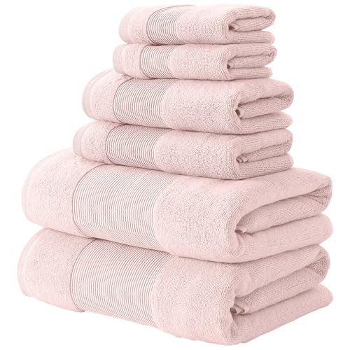 Modern Threads - Air Cloud 6-Piece 100% Zero-Twist Cotton Towel Set - Bath Towels, Hand Towels, & Washcloths - Super Absorbent & Quick Dry - 500 GSM - Soft & Plush, Blush