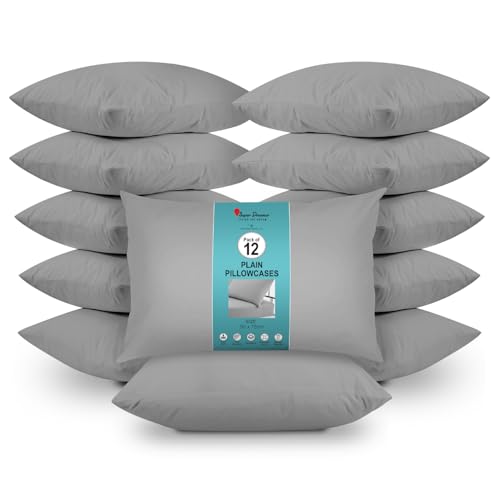 GC GAVENO CAVAILIA 12 Pairs Microfiber Pillowcases - Plain Dyed Housewife Style - Soft, Breathable & Durable - Fade, Wrinkle & Shrink Resistant - Machine Washable - Standard Size (75x50 cm) - Grey
