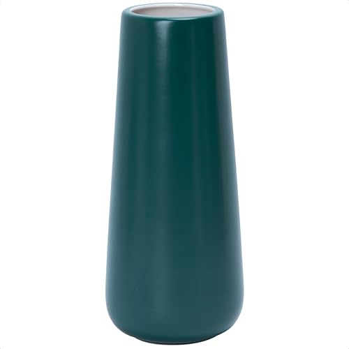 D'vine Dev 11 Inch Ceramic Flower Vase Matte Finishing, Minimalist Design for Home D??cor, Bedroom, Living Room, Centerpieces, Office, Emerald Green, VS-XH-F-2
