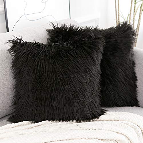 WLNUI Fur Pillow Covers,Decorative New Series Style Black Faux Fur