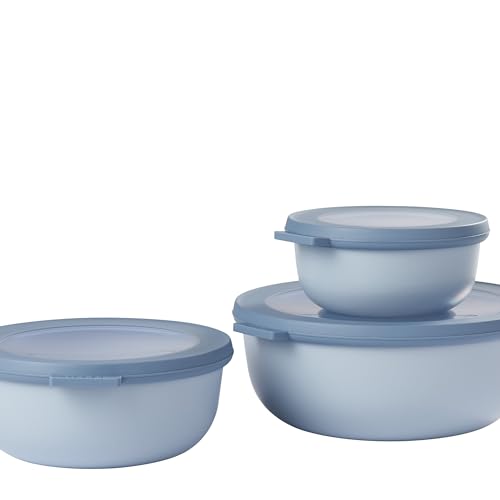 Mepal ??? Multi Bowl Cirqula 3-Piece Set ??? Food Storage Container with Lid - Suitable as Airtight Storage Box for Fridge & Freezer, Microwave Container & Servable Dish - 350, 750, 1250ml - Nordic blue