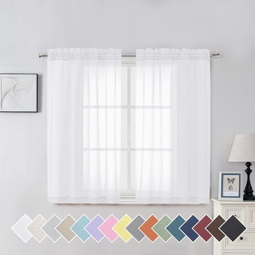 Aiyufeng White Sheer Curtains for Living Room 45 inch Length 2 Panels Set, Rod Pocket Semitransparent Balance Privacy & Light Vertical Sheer Drapes for Bedroom, W40 x L45