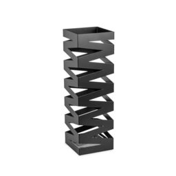 TAISSU - Umbrella Stand Mod. NIVO - Matte Black - With Hooks for Folding Umbrellas and Drip Tray - 15.5 x 15.5 x 49 cm - Steel - Umbrella Stand for Entryway