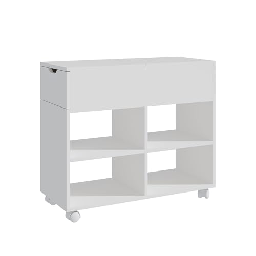 Relaxdays roll container, 5 compartments, drawer, HxWxD: 61 x 70 x 30 cm, open, slim filing cabinet on wheels, white