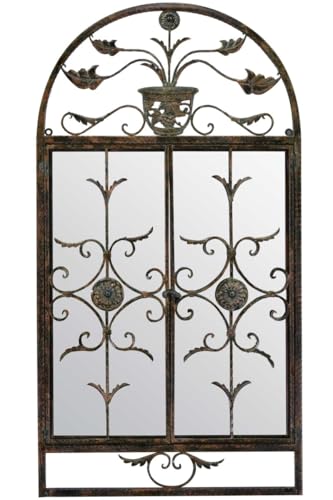 "The Dorset - Dark Metal Rustic Framed Arched Wall Mirror with Opening Doors 51"" X 52"" (130CM X 132CM max). Closed doors 51"" X 28"" (130cm X 69cm)."