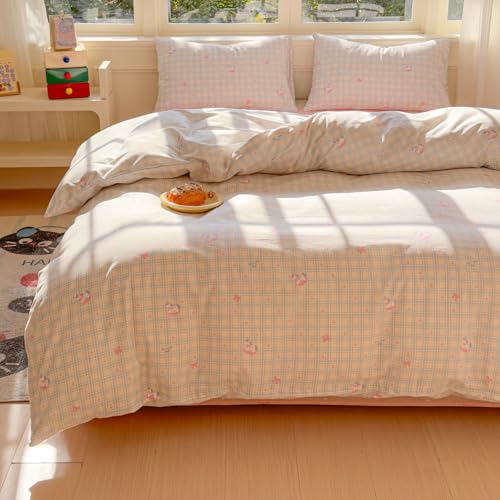 BlueBlue Horse Duvet Cover Set Twin 100% Cotton Bedding Cute Animal Blue Pink Pastel Plaid Cherry Bow Pattern 1 Cartoon Comforter Cover 2 Pillowcases (Twin)