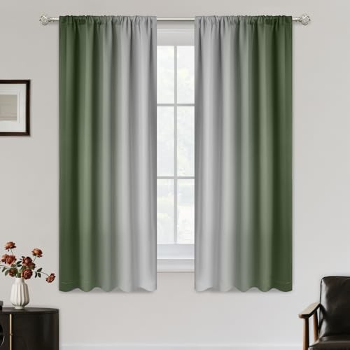 SimpleHome Ombre Rod Pocket Sage Green Curtains for Bedroom, 52Wx54L - Room Darkening Curtains for Bedroom,Gradient Light Blocking Curtain,Thermal Insulated Window Drapes,2 Panels,63 Inch