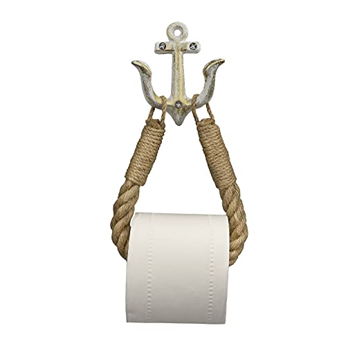 ROXLLGJC Nautical Rope Toilet Paper Holder Coastal Towel Holder with Metal Hook for Bathroom Decor (White)