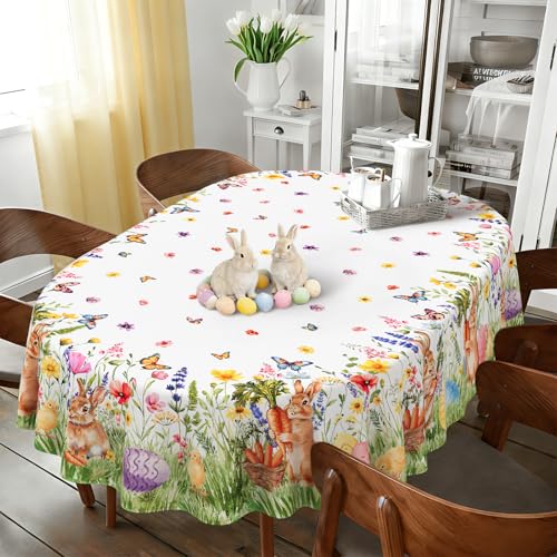 yrhsnclsdg Easter Tablecloth Bunny Tablecloths Oval 60x120 Inch, Colorful Egg Table Cover Waterproof for Easter Spring Dinning Table Decorations