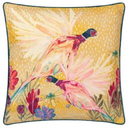 furn. Wylder Nature Country Wilds Pheasant Bloom Printed Polyester Filled Cushion - Gold - 45x45cm