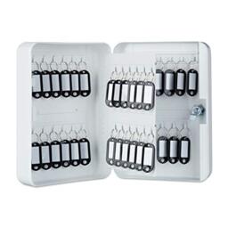 Relaxdays Metal Key Cabinet, Lockable, 48 Hooks with Key Tags, HWD 25x18x7.5 cm, White