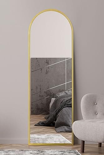 "MirrorOutlet The Arcus - Gold Framed Modern Full Length Arched Leaner/Wall Mirror 71"" X 24"" (180CM X 60CM) Silver Mirror Glass with Black All weather Backing"