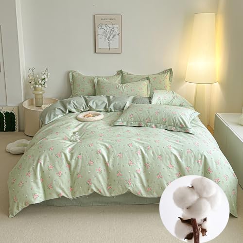 CinYana Sage Green Floral Duvet Cover Set Reversible 100% Cotton Duvet Cover King 3 PCS Chic Garden Bedding Set Mini Floral Comforter Cover Soft Breathable for All Seasons (Sage Green,King)