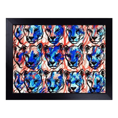 Lap Tray with Bean Bag Cushion, Panther Pattern - Handmade in the UK, Raised Wooden Edge, Padded Cushion, Heat-Resistant Wipe-Clean Surface, for Meals, Laptops and Crafts