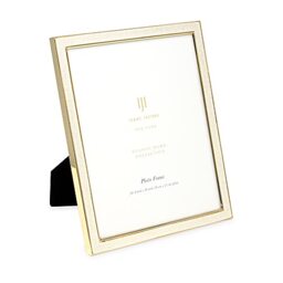 Isaac Jacobs 8x10 White Leather with Gold Metal (Vertical & Horizontal) Picture Frame, Shagreen Border w/Black Fabric Easel, Wall-Mountable, Made For Tabletop, Photo Gallery (8x10, White W/Gold)