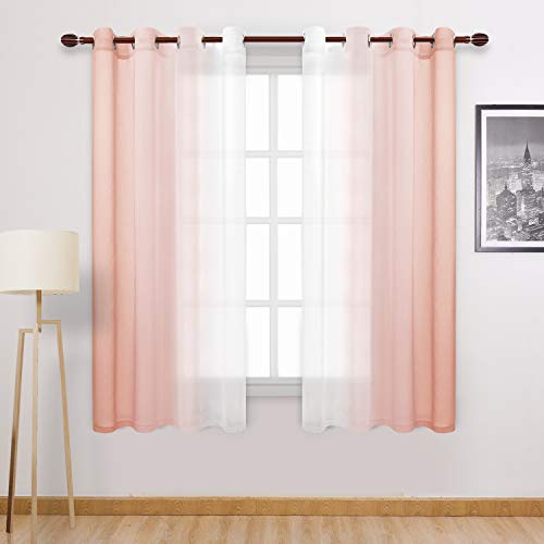 DWCN Ombre Sheer Curtains - Faux Linen Semi Voile Gradient Bedroom and Living Room Curtains, Set of 2 Grommet Top Window Curtain, 52 x 63 Inch Length, Blush