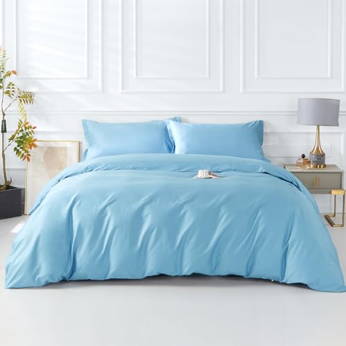 "SAPHREAS Blue Duvet Cover Queen Size 3 Pieces Extra Soft 100% Cotton Bedding Set, Includes 1 Duvet Cover 90""x90"" with Zipper Closure & 2 Pillow Shams, Comforter Not Included"