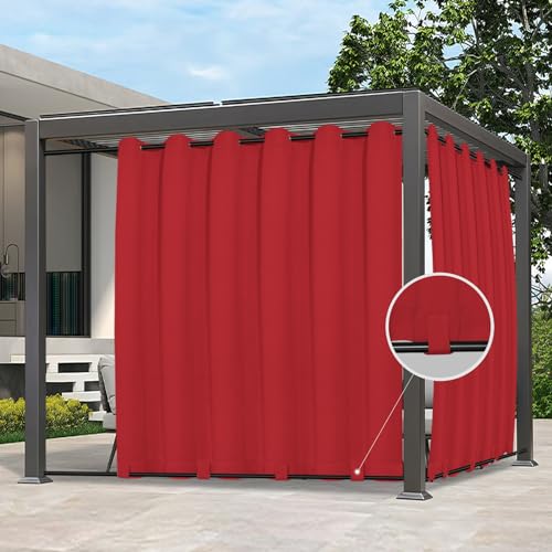 Easy-Going Outdoor Curtains Waterproof Windproof Weatherproof Curtain for Patio, Cabana, Porch, Pergola and Gazebo, Grommet Top and Tab Bottom Drape, 1 Panel, 110x108 inch, Red