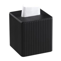 MEIBOOCH Tissue Box Cover Stylish PU Leather Square Tissue Box Holder with Magnetic Bottom for Bathroom Bedroom or Office (Black Stripe)