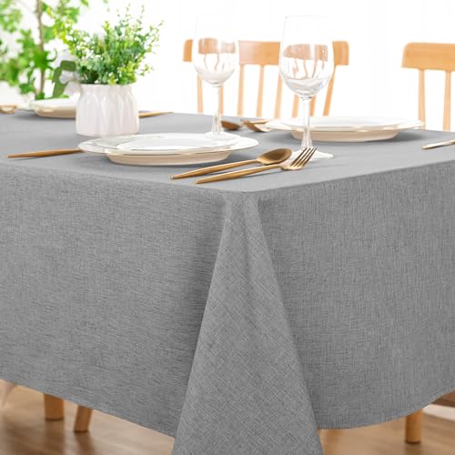 DWCN Rectangle Faux Linen Tablecloth - Textured Waterproof Spill-Proof Wrinkle and Stain Resistant Table Cloth Decorative Fabric Farmhouse Table Cover for Kitchen Dining Party, 60 x 84 Inch, Grey