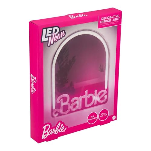 Barbie LED Neon Light Up Wall Mirror, Officially Licensed Mattel Home & Bedroom Décor for Girls, Teenagers, Women, Pink USB Powered Lamp - Paladone