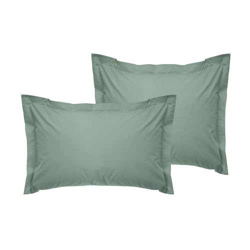 Premium Oxford Pillowcase Set (2 Pieces), Green, 80 x 80 + 5 cm, 100% Cotton Ranforce, 145 Thread Count - Envelope Closure, Machine Washable at 30°C