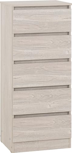 Seconique Malvern 5 Drawer Narrow Chest in Urban Snow