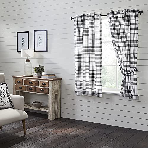 VHC Brands Sawyer Mill Plaid Short Curtain Panel, Black, 63x36, Set of 3