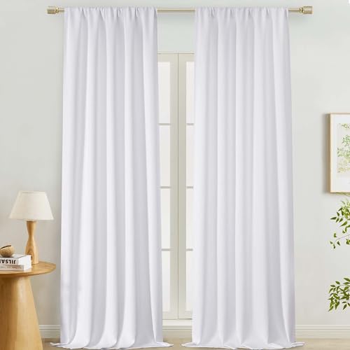 "Lecloud Pure White Curtains 120 Inches Long 2 Pcs, Light Filtering Bedroom Curtains for Living Room Dining Room, Rod Pocket Modern Thermal Insulated Window Treatments Drapes, Each Panel 50"" W x 120"" L"