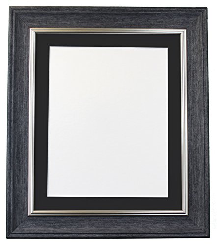 Scandi Vintage Charcoal Grey Picture Photo Frame with Black Mount A4 Image Size 9 x 6 inch