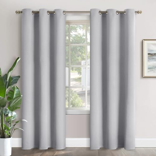 YoungsTex Light Grey Room Darkening Curtains 84 Inches Long - Thermal Insulated with Grommt Bedroom Blackout Curtains for Living Room, 2 Panels, 42 x 84 Inch, Light Grey