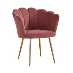 Home Source Velvet Scallop Shell Chair Wing Back Armchair Occasional Sofa, Pink, Gold Legs