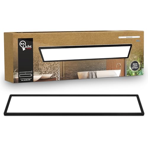 B.K.Licht - LED Panel, Slim, 4000K Neutral White, Indirect Backlighting, IP44 Splash-Proof, Ceiling Lights, Bathroom Light, Bathroom Lights Ceiling, Living Room, 98 x 20 x 3 cm, Black