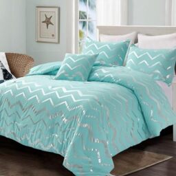 Menghomeus Aqua Comforter Set Queen Size Metallic Teal and Silver Bed Comforter 4 Piece Soft Microfiber Christmas Bedding for Teen Girls Women (2 Pillow Shams + 1 Decorative Pillow Sham)