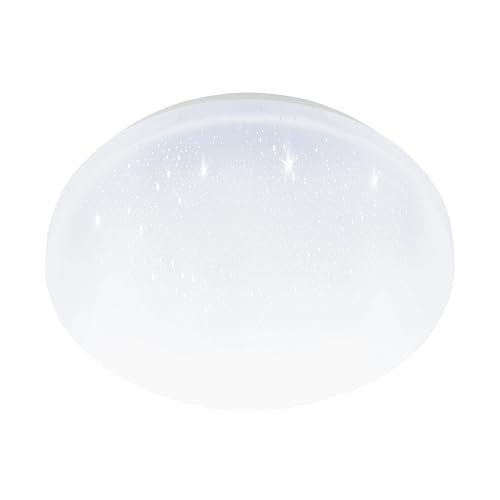 Eglo Flush LED Ceiling lamp Pogliola-E, Flat Light Fixture with Crystal Effect, Hallway and Bedroom Lighting, White Metal and Plastic, Warm White, Ø 26 cm