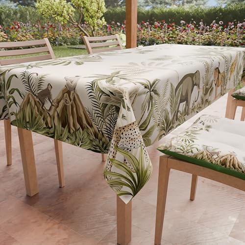 PETTI Artigiani Italiani - Stain Resistant Tablecloth Square 140x140 cm 4 Seats, Wipe Clean Microfibre Kitchen Table Cover, Savannah Design Animals, 100% Made in Italy
